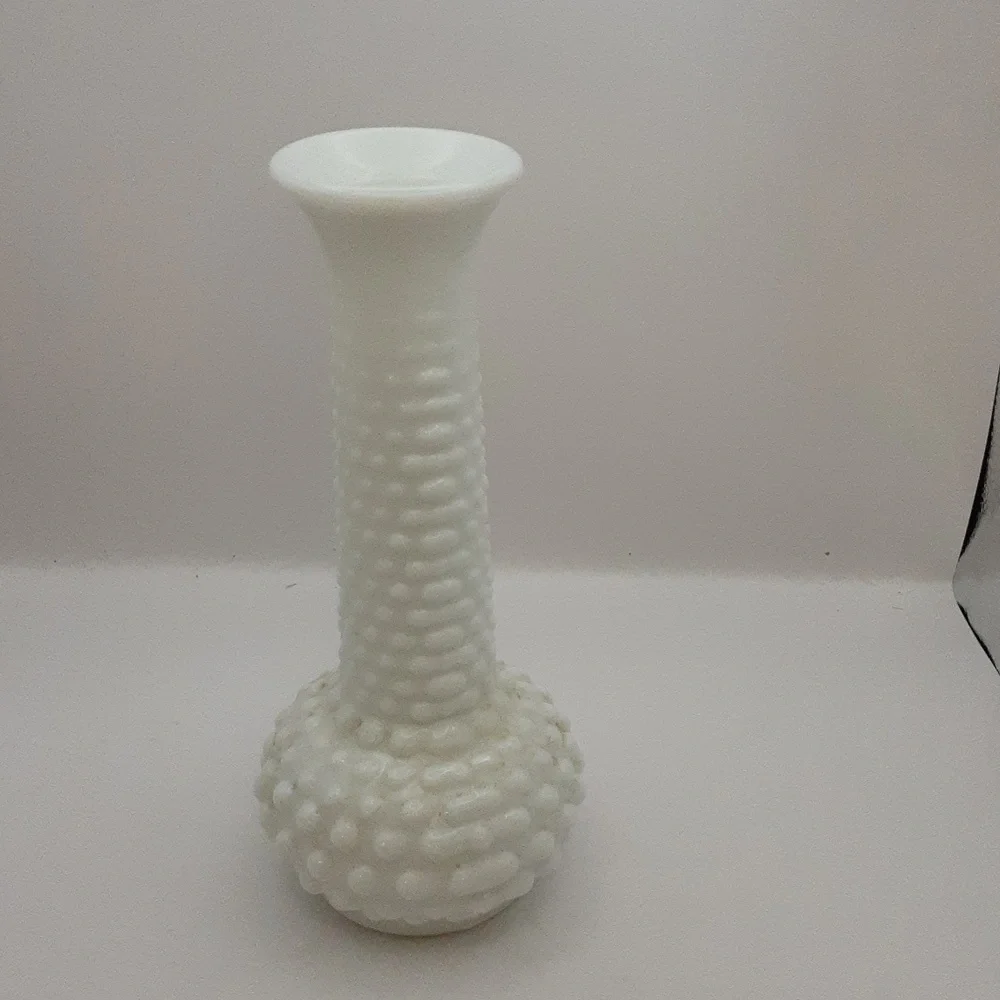 Vintage White Milk Glass Hobnail Vase 7.5